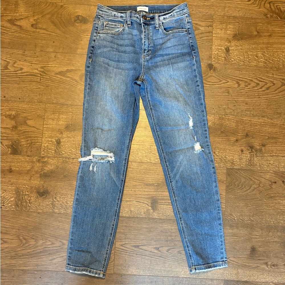 Sneak Peek Light Blue Distressed Skinny Jeans